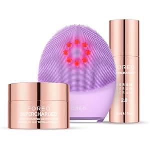 FOREO Firm & Clean - Spazzola viso detergente per pelle sensibile LUNA 4 plus + Siero viso SUPERCHARGED SERUM 2.0 (30 ml) + Maschera notte idratante (75 ml) - Fototerapia NIR e microcorrente