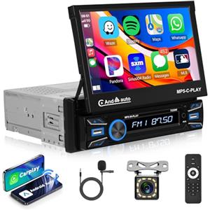 Hodozzy 1 DIN Autoradio con Scomparsa Schermo Motorizzato 7 Pollici Tattile Retrattile Carplay Senza Fili Android Auto, Radio Touch Screen Stereo Auto 1 Din Bluetooth FM/USB AUX+ Retrocamera