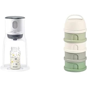 BÉABA, Bib Expresso e Boite Doseuse a 4 scomparti, Scaldabiberon, Erogatore d'acqua a temperatura esatta, Bagnomaria, Bianco e Verde Salvia