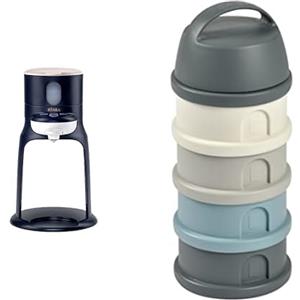 BÉABA, Bib Expresso & Boite Doseuse 4 compartiments, Scaldabiberon, Erogatore d'acqua con temperatura esatta, Bain Marie, Blu