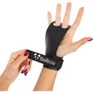 Beltrov - Protezione del Palmo per Sollevamento Pesi per Trazioni alla Sbarra - 2 Fori -Guanti Paracalli per Palestra (Nero, S)