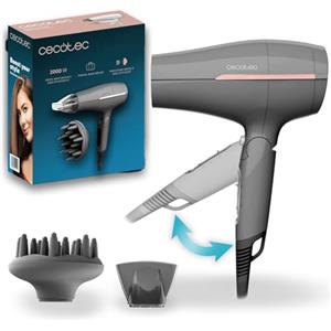 Cecotec Asciugacapelli da Viaggio IoniCare Power e Go Heaven Grey, 2000W, 2 Temperature, 2 Velocità, Funzione Aria Fredda, Bocchetta Concentratore e Diffusore, Anello per Appendere
