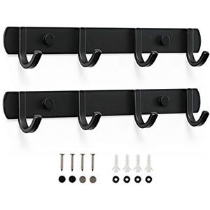 Hosko Appendiabiti da Muro, Ganci Appendiabiti da Parete, Attaccapanni in Acciaio Inox Appendi Cappotti Abiti per Bagno Cucina Nero (4 Hook, 2Pezzi)
