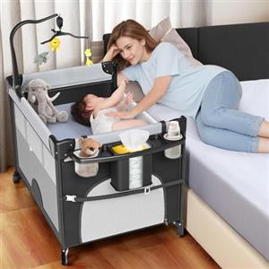 Fdlscpem 5 in 1 letto per Bambini 100 x 70cm, Pieghevole con Una Sola Mano, Letto da Viaggio con Materasso, Tabella Intercambiabile, Scatola Musicale, Giocattolo, Borsa per Il Trasporto