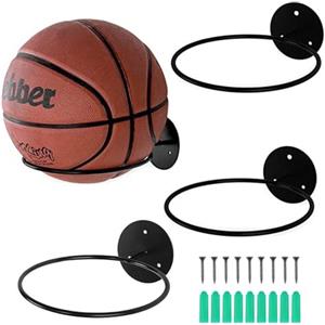 CaiYuanGJ 3 Pezzi Portapalle, Portapalle Sportivo, Supporto per Pallone da Calcio, Portapalla da Parete, Supporto da Parete per Palloni, Nero, per Pallacanestro Calcio Display di Stoccaggio, con Viti