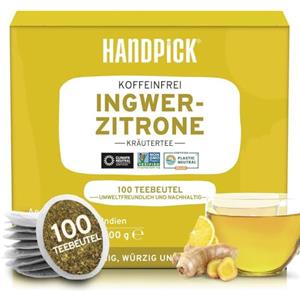 HANDPICK, Bustine Di Tè Allo Zenzero E Limone (100 Bustine Di Tisana) Ingredienti Puri - Citronella, Liquirizia, Limone, Zenzero | Nessun Additivo, Nessun Ingrediente Artificiale