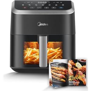 Midea Friggitrice ad aria calda capacità 5 l, tecnologia HeatXpress, 90% in meno di olio, risparmio energetico e tempo con 7 preset, finestra Easy View e luce, antiaderente