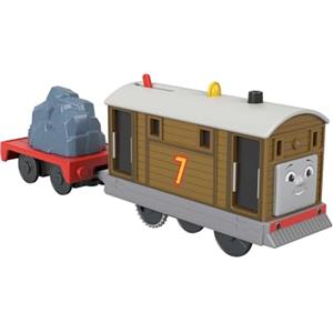 Thomas & Friends, Il Trenino Thomas - Toby Locomotiva Motorizzata, treno a pile con vagone merci, collegabile agli altri trenine e per tutte le piste di Thomas, giocattolo per bambini, 3+ anni, HTN30