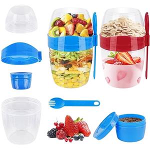 Yuechenggui 2 bicchieri per cereali to go grandi, per yogurt, per bambini, con coperchio, 310 ml + 560 ml, contenitore per cereali, yogurt, cereali, condimento, contenitore per la colazione, 3 in 1 Overnight Oats