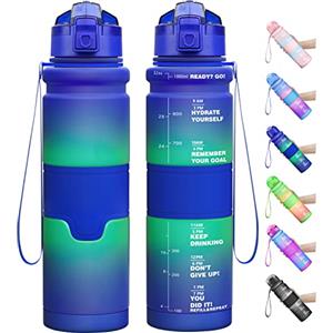 Lunidry 1L/500ML Borraccia Bambini, Senza BPA Borracce Tritan con Filtro Frutta & Indicatore del Tempo Motivazionale Borraccia Sportiva per Scuola, Ciclismo, Sport, Palestra