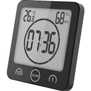 VORRINC Orologio Digitale LCD per Doccia, Orologio da Bagno Impermeabile con ventosa, igrometro, termometro, Orologio da Parete Orologio da Cucina Timer da Cucina (Nero)