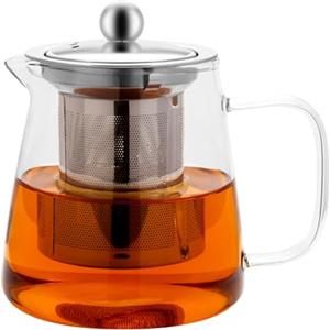 Honneeo Teiera in Vetro Borosilicato 750 ml con Filtro, Bollitore da Cucina Sicuro per Piano Cottura, con Colino in Acciaio Inox 304, Tisaniera Infusiera per Foglie di Tè Sfuso,Tisane,Caffè,Teabloom