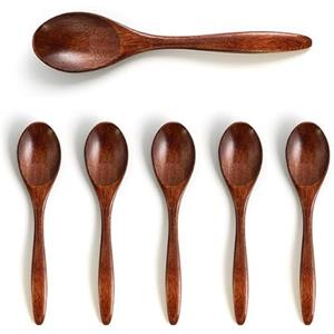 YALiya 6 Pezzi Cucchiaini di Legno Piccoli, 14,5 cm, Cucchiaini in Legno per Mangiare, Legno Naturale, Lucidati a Mano, per La Casa, Cucina, Ristorante