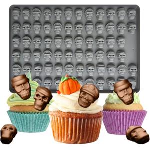 UTEFIF Stampi in silicone per Halloween, 70 cavità, mini teschio, per gomma, caramelle, cioccolato, gelatina, biscotti fai da te (teschio di torta)