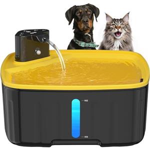 Kittyspout Fontanella per Cani Senza Fili,8L Fontanella per Gatti e Cane Grosso con Sensore di Movimento, Batteria Ricaricabile Integrata da 5000mAh (Giallo, Giallo)