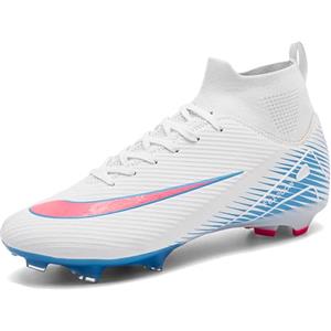 Lvptsh Scarpe da Calcio Tacchetti Uomo Scarpe da Calcetto Professionale FG AG Scarpette da Calcio Prato Bambino High Top,White,EU37