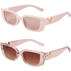 Fentar 2 Paia di Occhiali da Sole da Donna, Occhiali Vintage con Protezione UV400, Occhiali da Sole Rettangolari con Tempio Raffinato,Occhiali da Sole Quadrati Moda Rosa & Marrone Trasparente