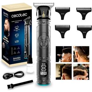 Cecotec Tagliacapelli e Profilatore Professionale PrecisionCare Samurai, Lama Affilata ad Alto Rendimento, 4 Pettini Guida da 1-4 mm, Capelli e Barba, Autonomia 120 min, Schermo, Grigio