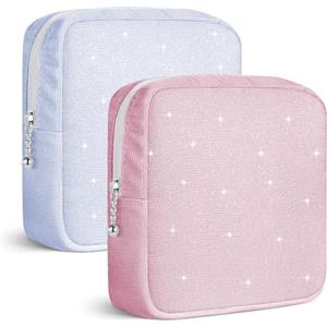 Playexen 2 Pezzi Porta Assorbenti Da Borsa,Sacchetti per Assorbenti Igienici per Mestruazioni con Cerniera, Borsa Porta Assorbenti Igienici Portatile Per Donne Ragazze Sacch, Regali per Ragazze(Blu e Rosa)