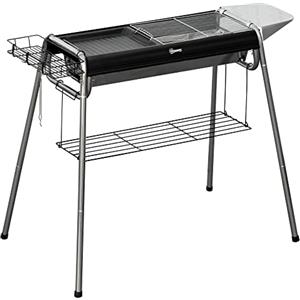 Outsunny Barbecue a Carbonella con Griglia BBQ e Piastra, Barbecue Portatile con Cestino, Ganci e Ripiani, 96x61x72cm, Nero