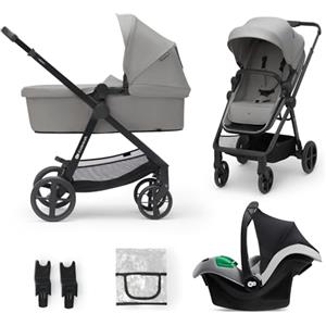 kk Kinderkraft NEWLY 3 in 1 Trio passeggino neonati, con Ovetto I-SIZE 40-75 cm, Carrozzina, TRAVEL SYSTEM, filtro UPF50+, Con Accessori, Pieghevole, Schienale regolabile, Grigio