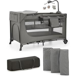 Kinderkraft JOY ACC 2 Lettino Bambino 3 in 1, Culla Viaggio, Pieghevole, Giocattoli, Borsa Trasporto, con accessori, per Bambini da 0-25 Kg, Grigio
