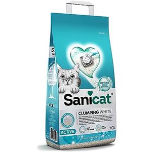 Sanicat - Lettiera per gatti agglomerante bianca al Sapone di Marsiglia | A base di minerali naturali per garantire il controllo dei cattivi odori | Assorbe l'umidità | 10 L