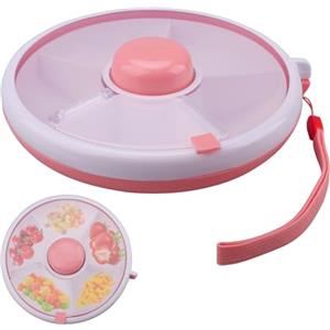 WakiHong Snack Spinner Snack Box Organizer Contenitori per Snack con Scomparti,Ruotabile,Solo asciutto,Perfetto per caramelle,noci,picnic di Riunioni di famiglia(rosa)