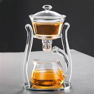 Mozeo Lazy Kungfu Teiera in vetro semiautomatica per tè con aspirazione, teiera automatica per infusione dell'acqua, set da tè in vetro con fiori per ufficio (teiera trasparente)