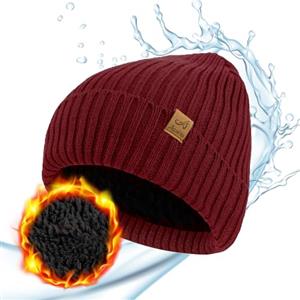 ACUSHLA Berretto invernale impermeabile antivento - foderato in pile spesso lavorato a maglia, cappello invernale per uomini e donne caldo berretto da orologio per la stagione fredda, Rosso, taglia