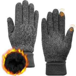 ACUSHLA Guanti in lana merino, per uomini e donne, foderati in pile per touchscreen, pesanti e caldi, per il freddo, invernali, morbidi, lavorati a maglia, Grigio scuro, L