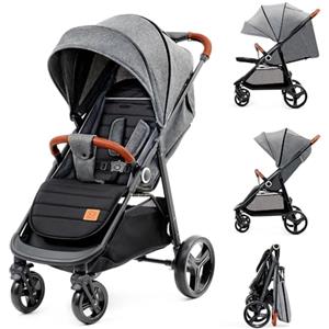 Kinderkraft GRANDE PLUS Passeggino Leggero dalla Nascita fino 22 kg, Pieghevole con una Mano, Posizione Sdraiata, L'ammortizzazione su Tutte le Ruote, Cappottina XL, Grigio