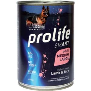 Prolife Smart Adult Cibo Umido per Cani con Agnello Fresco e Riso - Lattina da 800g per Taglia Media e Grande