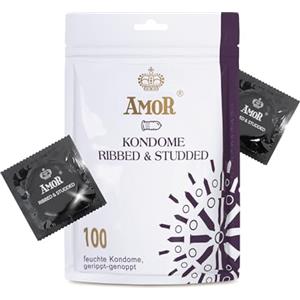 AMOR Preservativi Premium Ribbed-Studded Ø 54 mm trasparenti confezione da 100