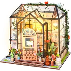 FEIMUOSI Casa delle Bambole in Legno: Diy Miniature House Kit da casa con LED, Casetta Bambole Modello di Mini Casa Fai Da Te Flower Regalo di compleanno per adulti, donne e ragazze