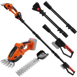 JAOGAUS Tagliasiepi telescopico a batteria, 21 V, cesoie per erba e arbusti con manico regolabile, con asta telescopica e 2 lame intercambiabili, per giardino e siepi, senza batteria