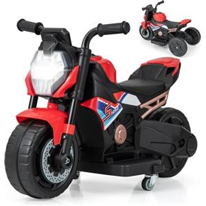 COSTWAY 2 in 1 6V Moto Elettrica per Bambini, Motocicletta con Conversione a 2/3 Ruote, con Faro Musica e Clacson, Ideale per Bambini 18-36 Mesi, 38x74x48 cm (Rosso)