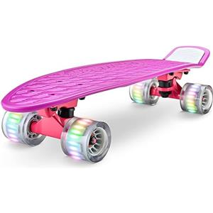 Hurtle Skateboard Mini Cruiser Standard, Tavola PP 15,24 cm, Doppio Kick, Truck in Lega Alluminio da 8,26 cm, Ruote in PU con Luce LED, Bambini da 5 Anni, Adolescenti, Adulti