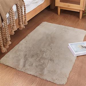 Ghouse Faux Tappetto di Pelle di Pecora Tappeto a Pelo Corto Lavabile Fluffy Uni Effetto Pelliccia Antiscivolo Facile da Pulire, Dimensione:60 x 90 cm, Colore: Beige