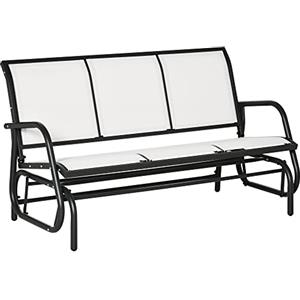 Outsunny Panchina a Dondolo da Giardino a 3 Posti in Metallo e Tessuto a Rete Traspirante, 147x75x85cm, Beige