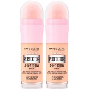 Maybelline New York Instant Age Perfector Glow 4in1 Correttore BB Cream Illuminante Primer Colore 0.5 Fair Light Cool con Spugnetta per Applicazione - 2 Flaconi da 20ml