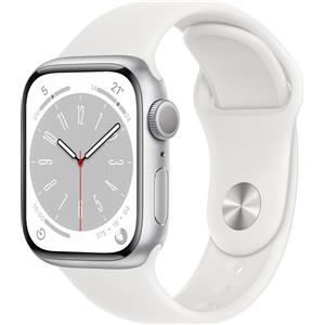 Apple Watch Series 8 Alluminio 41 mm (2022) | GPS | argento | Cinturino Sport bianco S/M