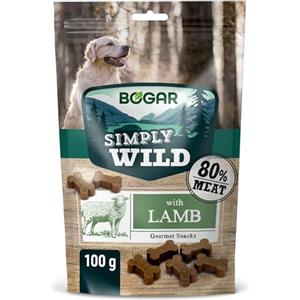 Bogar - Simply Wild - Snack per cani - Cibo per tutte le taglie di cane - Biscotti per cani a forma di osso - Integratori per animali - Gusto agnello - 100g