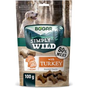 Bogar - Simply Wild - Snack per cani - Cibo per tutte le taglie di cane - Biscotti per cani a forma di osso - Integratori per animali - Gusto tacchino - 100g
