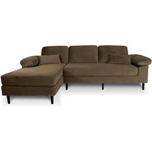 SAMIRA Divano angolare 3 posti con chaise longue sinistra mod. Washington (Velluto, Marrone)