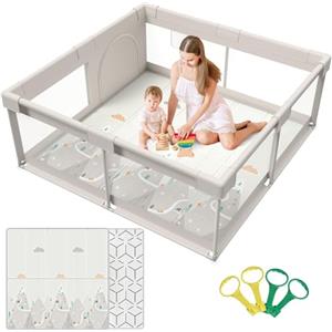 Cafolatt Box Bambini con Materassino - 150x150cm Recinto per Bambini, Grande Box Neonato Centro di Attività per la Casa (150x150x64cm)