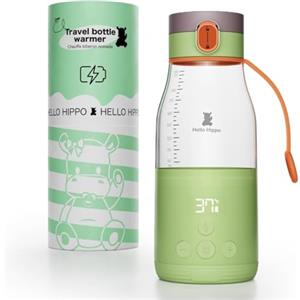 HELLO HIPPO® Premium Scaldabiberon portatile Carica USB - Scaldabiberon nomade per latte e acqua - Capacità 280 ml - incrementi di 30 ml - Temperatura regolabile fino a 50°C - Pratico e leggero