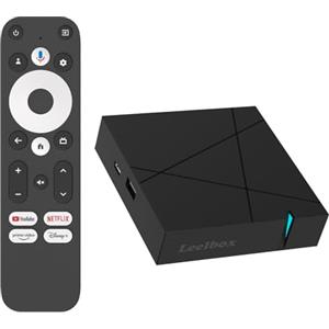 Leelbox-tech Google TV Box, 4K Ultra HD Streaming Media Player, 4GB RAM, 32GB Smart Android TV Box, Chromecast Integrato Compatibile con L'assistenza Vocale Google, Dolby Atmos e Dolby Vision - WiFi 6, Nero