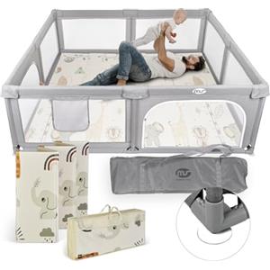 MS BabyWorld - Recinto per bambini XXL + Tappeto gioco per bambini 180 * 200 cm - Tappeto bifacciale, altamente imbottito (spessore 1,5 cm), Box molto grande e alto - pieghevole e con borsa trasporto