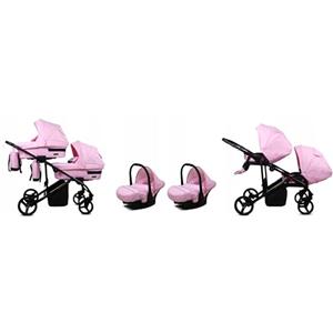 BabyLux® Bambini Passeggino per gemelli Completo Set 3 in 1 - Duo | Light Pink - Navicella, Canna, Seggiolino Auto - Carrozzina Neonati Sistema Combinato - con Borsa fasciatoio, Copertura antipioggia